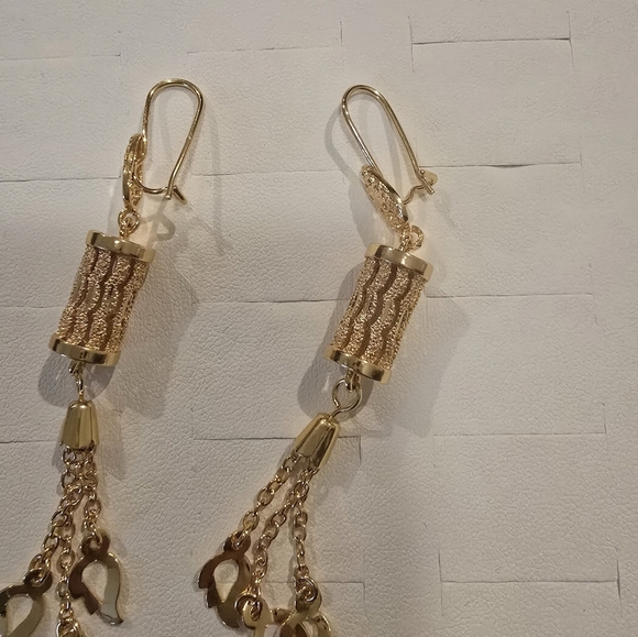 21kgp Dubai Jewelry -Elegant Gold Dangle Earrings - Picture 9 of 9